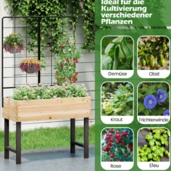 Hochbeet mit Spalier Blumenbeet mit Ablauflöchern Gartenbeet Pflanzkasten Holz 79 x 35 x 108 cm