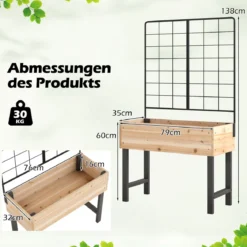 Hochbeet mit Spalier Blumenbeet mit Ablauflöchern Gartenbeet Pflanzkasten Holz 79 x 35 x 108 cm