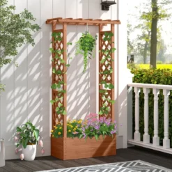 Hochbeet mit Spalier freistehender Pflanzkasten aus Holz mit Überdachung Abflusslöchern Orange