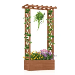 Hochbeet mit Spalier freistehender Pflanzkasten aus Holz mit Überdachung Abflusslöchern Orange