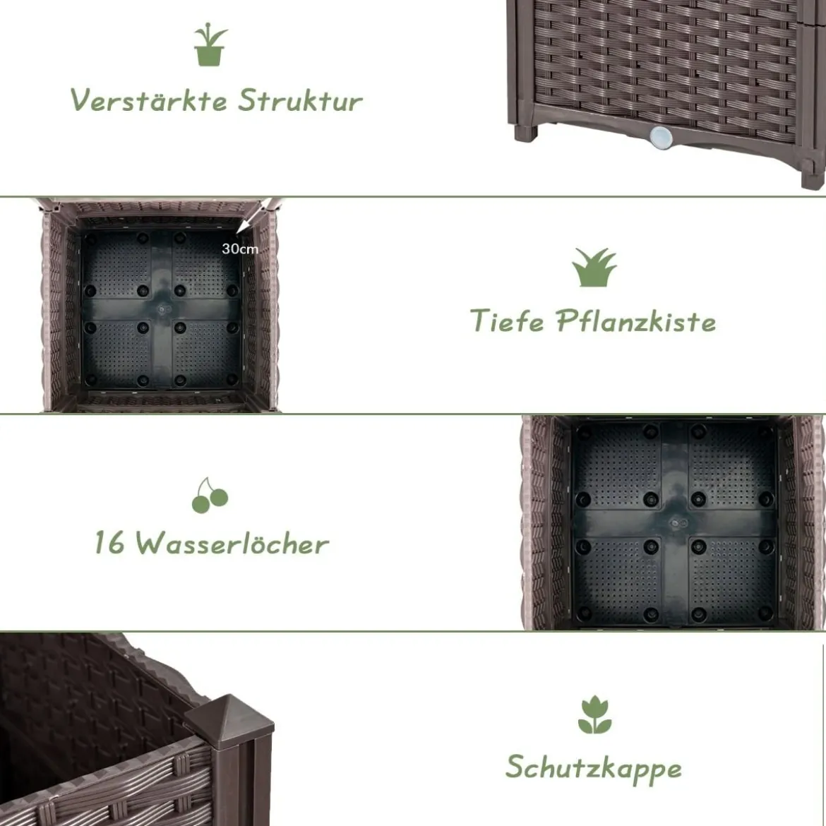 Hochbeet mit Spalier Pflanzgefäß für Kletterpflanzen 40 x 40 x135 cm Braun