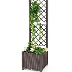 Hochbeet mit Spalier Pflanzgefäß für Kletterpflanzen 40 x 40 x135 cm Braun