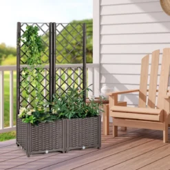 Hochbeet mit Spalier Pflanzgefäß für Garten Pflanzkasten 80 x 40 x135 cm Braun