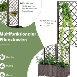 Hochbeet mit Spalier Pflanzgefäß für Garten Pflanzkasten 80 x 40 x135 cm Braun