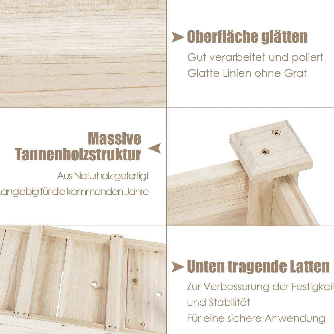Hochbeet Pflanzkasten Pflanztrog Hochbeet aus Tannenholz erhöhter Pflanzkasten Gartenbausatz 120 x 43,5 x 51 cm