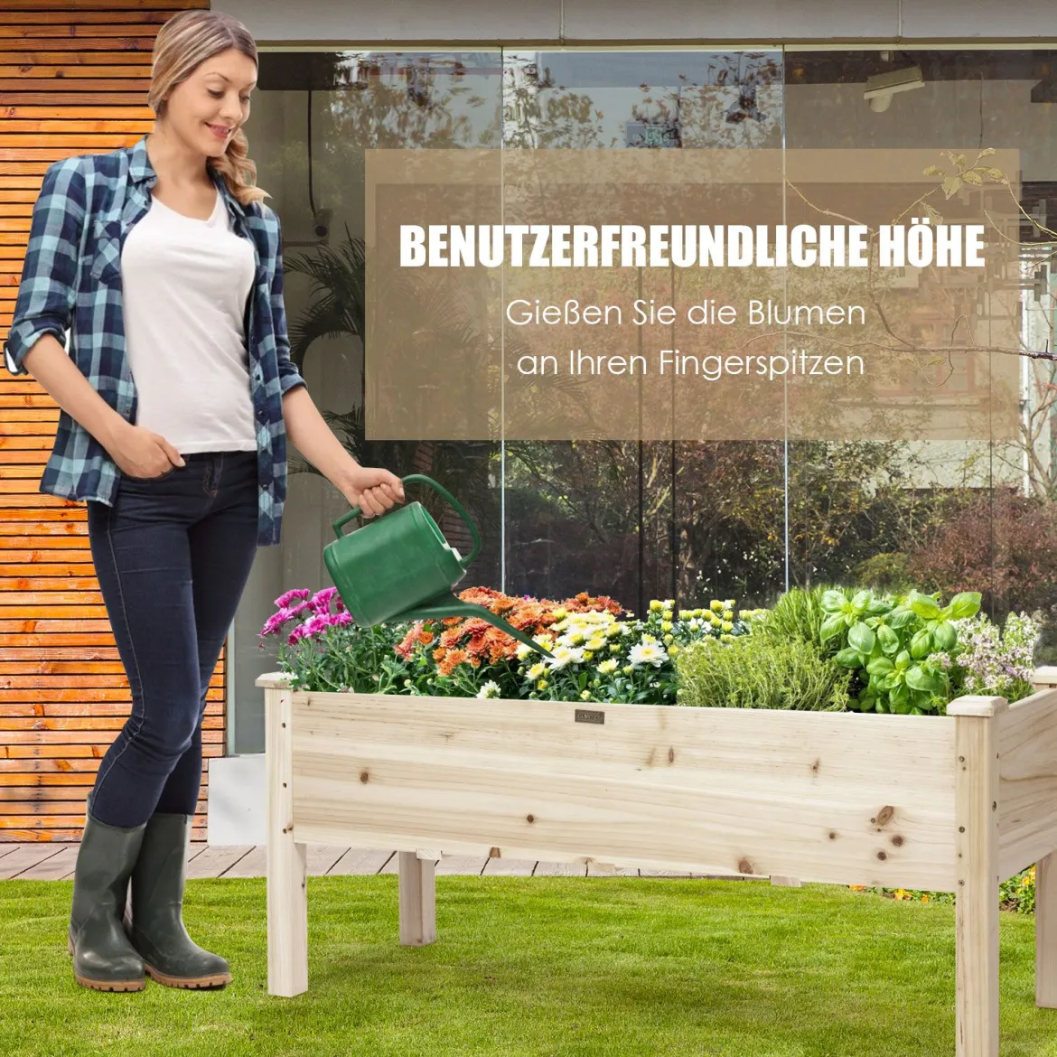 Hochbeet Pflanzkasten Pflanztrog Hochbeet aus Tannenholz erhöhter Pflanzkasten Gartenbausatz 120 x 43,5 x 51 cm