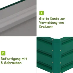 Hochbeet Stahl Rechteckiges Pflanzkasten Erhöhtes Gartenbeet Frühbeet für Gemüse Blumen Kräuter Grün 100 x 30,5 x 80 cm