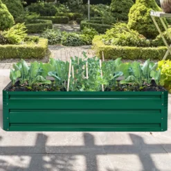 Hochbeet Stahl Rechteckiges Pflanzkasten Erhöhtes Gartenbeet Frühbeet für Gemüse Blumen Kräuter Grün 100 x 30,5 x 80 cm