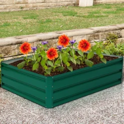 Hochbeet Stahl Rechteckiges Pflanzkasten Erhöhtes Gartenbeet Frühbeet für Gemüse Blumen Kräuter Grün 120 x 90 x 30,5 cm