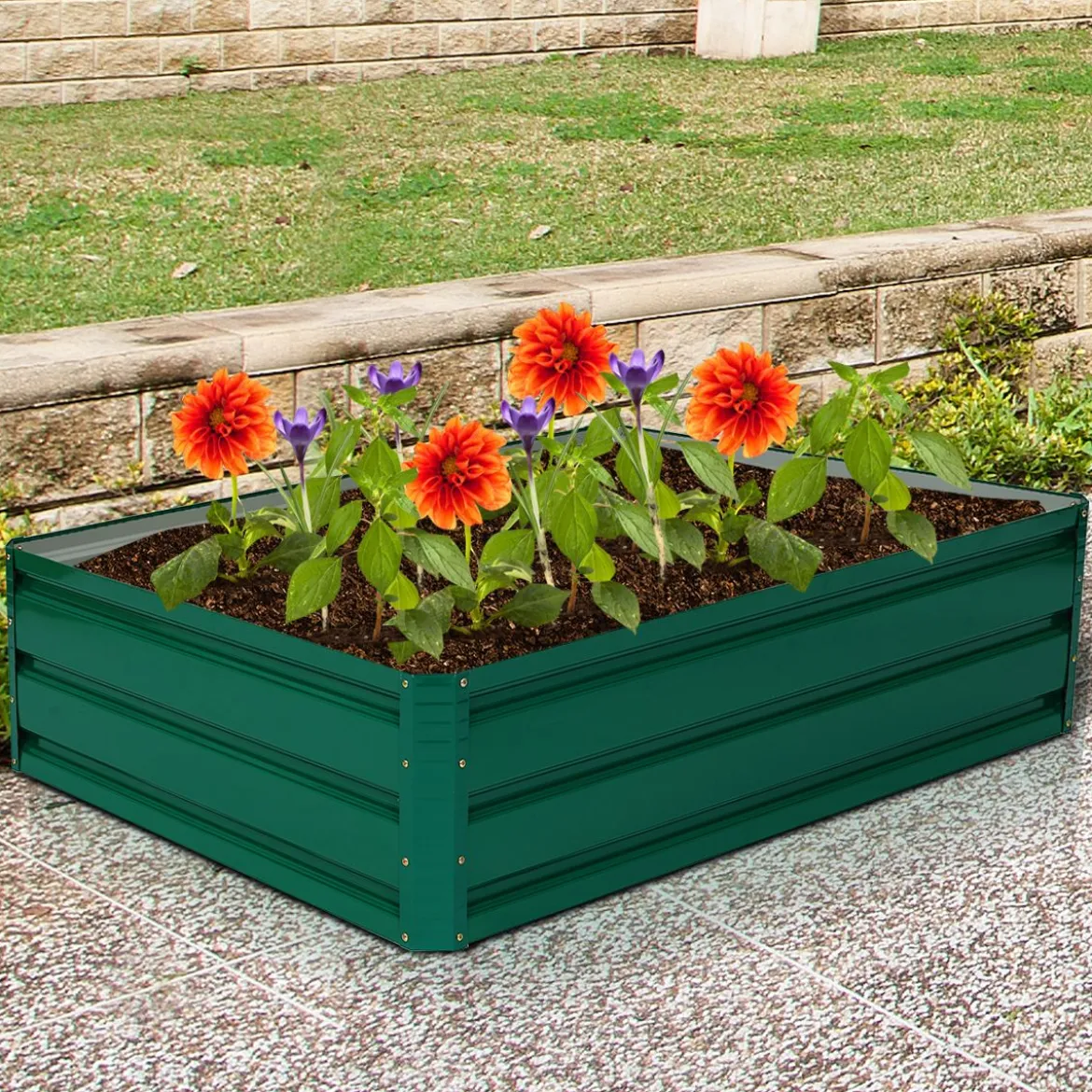 Hochbeet Stahl Rechteckiges Pflanzkasten Erhöhtes Gartenbeet Frühbeet für Gemüse Blumen Kräuter Grün 120 x 90 x 30,5 cm