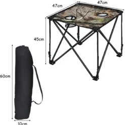 Hoch Belastbarer Tragbarer & Stahlrahmen für Draußen Campingtisch mit 2 Getränkehalter 47x47x45cm Tarnmuster