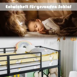 Hochbett Hochbett-Stahlrahmen Kinderbett-Rahmen für Jungs & Mädchen (Matratze nicht enthalten) Schwarz