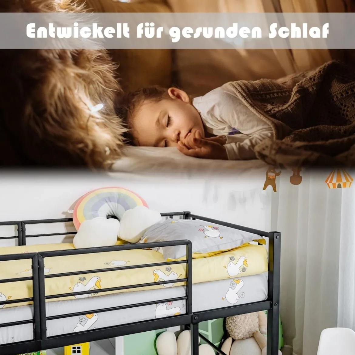 Hochbett Hochbett-Stahlrahmen Kinderbett-Rahmen für Jungs & Mädchen (Matratze nicht enthalten) Schwarz