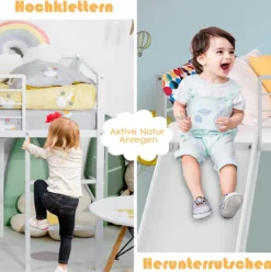 Hochbett Kinderbett-Rahmen mit mit Lattenrost & Rausfallschutz 198 x 96 x 109 cm Weiß