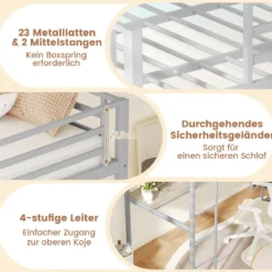 Hochbett mit Schreibtisch & LED-Beleuchtung & Ladestation & Stauraum Etagenbett