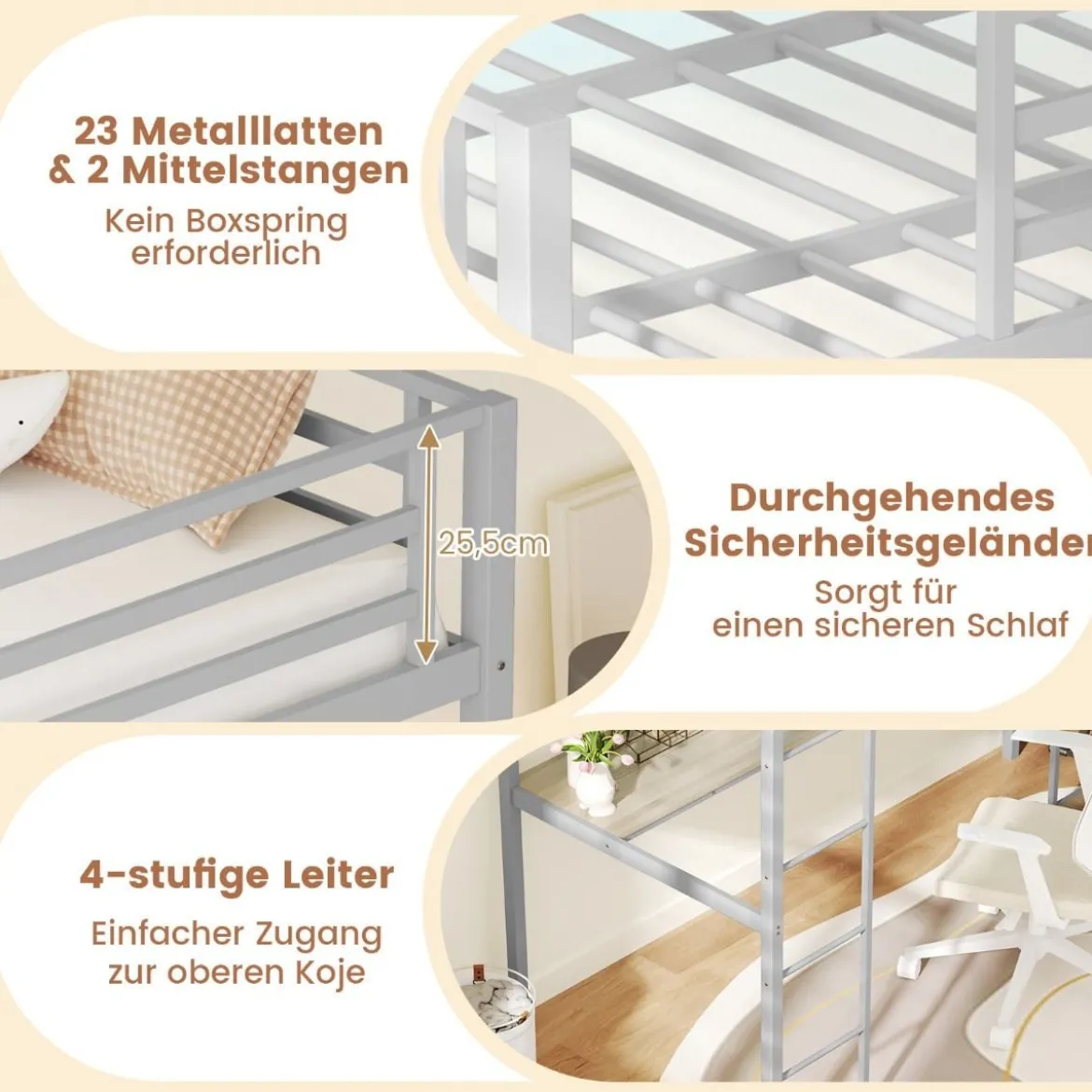 Hochbett mit Schreibtisch & LED-Beleuchtung & Ladestation & Stauraum Etagenbett
