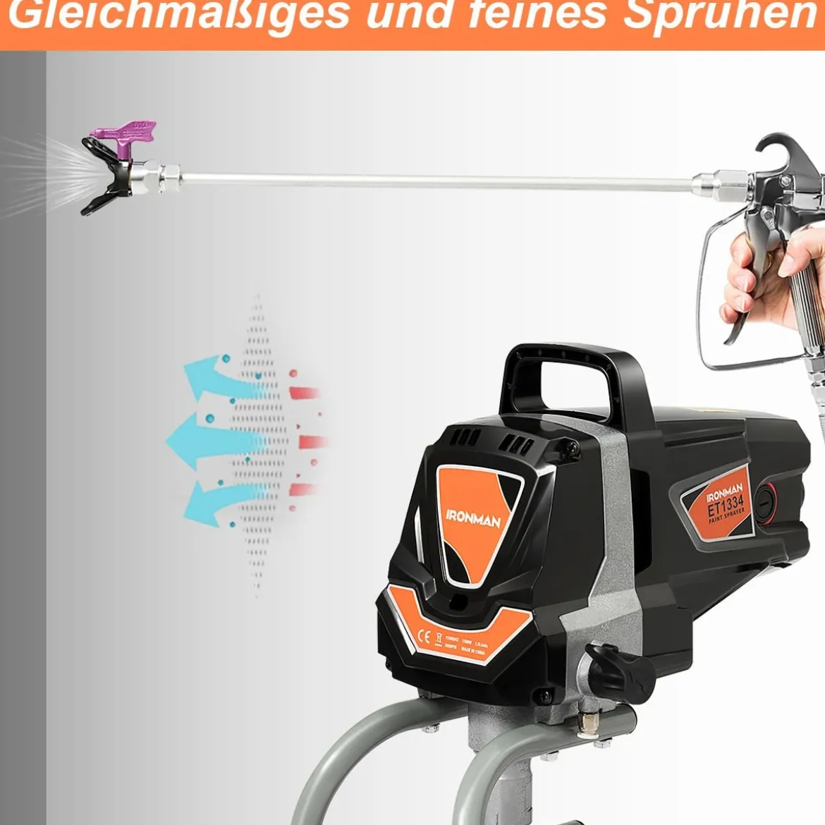 Hochdruck Sprühgerät 1100 W Farbsprühgerät Airless Farbsprühsystem Schwarz