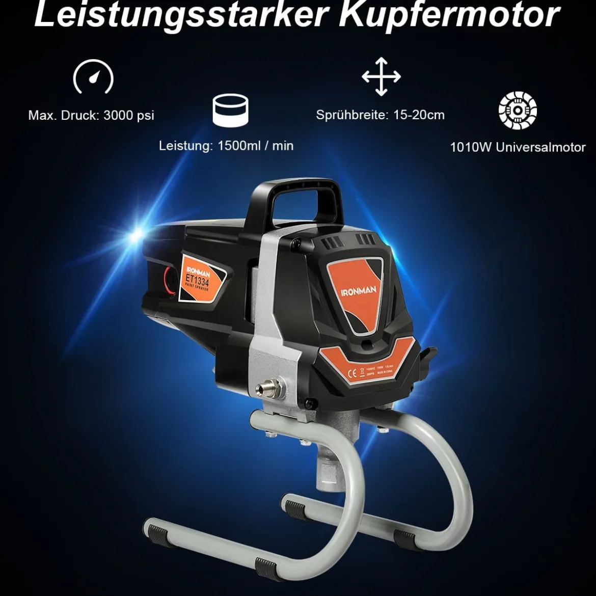 Hochdruck Sprühgerät 1100 W Farbsprühgerät Airless Farbsprühsystem Schwarz