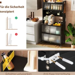 Hoch Küchenschrank mit Rollen & Klapptüren & Stecktafel & Haken Buffetschrank Schwarz
