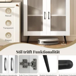Hoch Küchenschrank mit 4 Transparenten Türen & Verstellbares Regal Küchenregal Buffetschrank Weiß