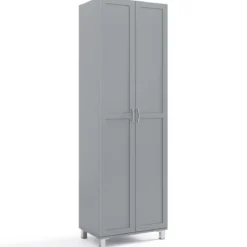 Hoch Küchenschrank mit 2 Türen & Verstellbarem Regal Modern Vorratsschrank Buffetschrank Grau