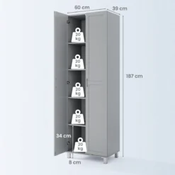 Hoch Küchenschrank mit 2 Türen & Verstellbarem Regal Modern Vorratsschrank Buffetschrank Grau
