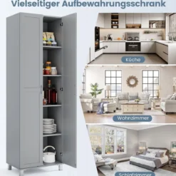 Hoch Küchenschrank mit 2 Türen & Verstellbarem Regal Modern Vorratsschrank Buffetschrank Grau