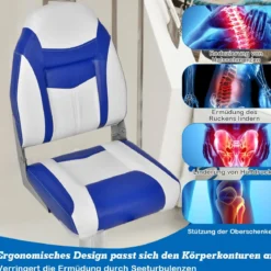 Hochlehner Bootssitz mit 10 cm Dicker Schwammpolsterung Klappbarer Bootsstuhl Blau Weiß