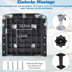 Hochlehner Bootssitz mit 10 cm Dicker Schwammpolsterung Klappbarer Bootsstuhl Schwarz