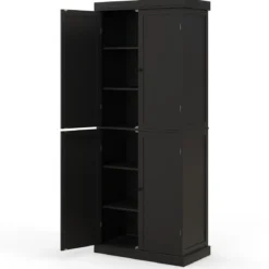 Hochschrank Badezimmerschrank Vorratsschrank mit 4 Türen & 6 Fächern Küchenschrank 76 x 40 x 184,5 cm Schwarz