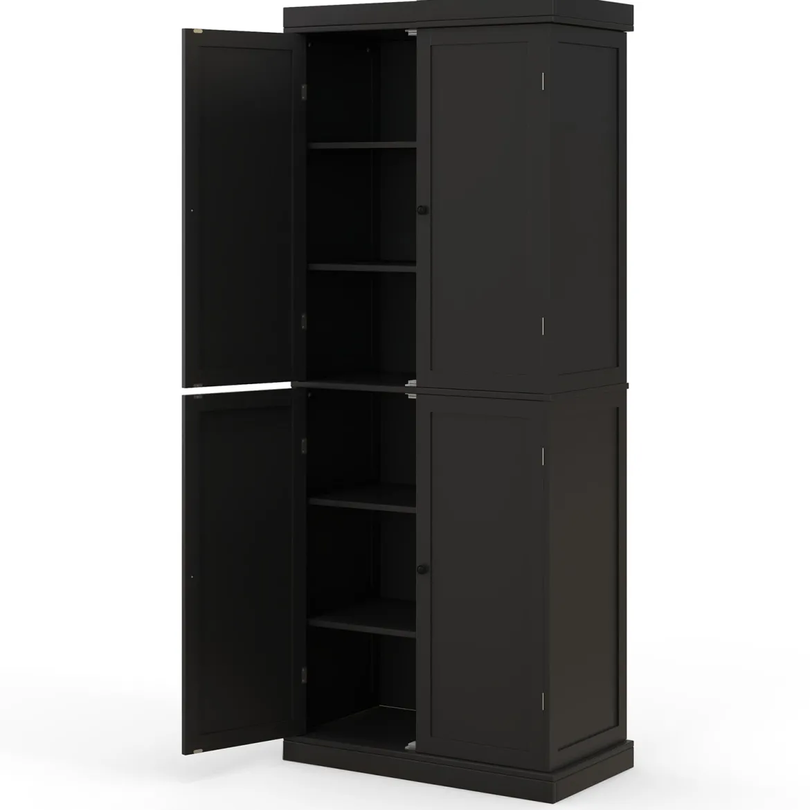 Hochschrank Badezimmerschrank Vorratsschrank mit 4 Türen & 6 Fächern Küchenschrank 76 x 40 x 184,5 cm Schwarz