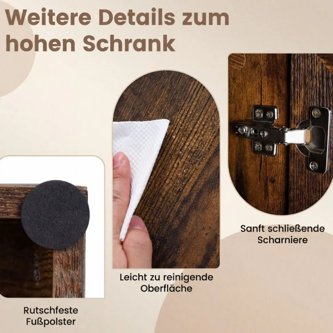 Hochschrank mit 4 Türen & 1 Schublade & Offenes Fach & 3-Fach Verstellbares Regal Dunkelbraun