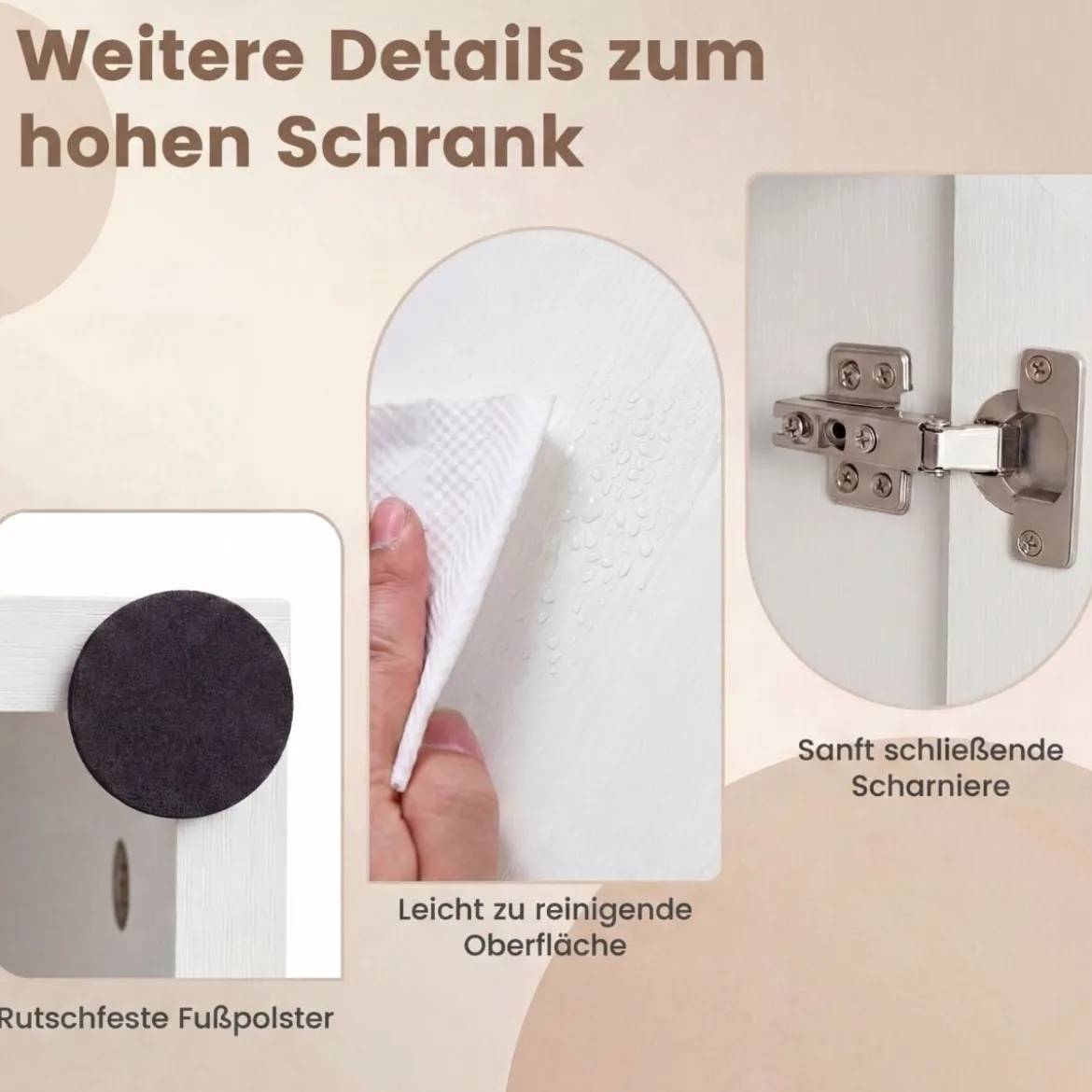 Hochschrank mit 4 Türen & 1 Schublade & Offenes Fach & 3-Fach Verstellbares Regal Weiß