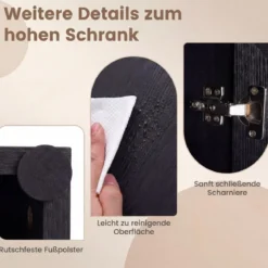 Hochschrank mit 4 Türen & 1 Schublade & Offenes Fach & 3-Fach Verstellbares Regal Schwarz