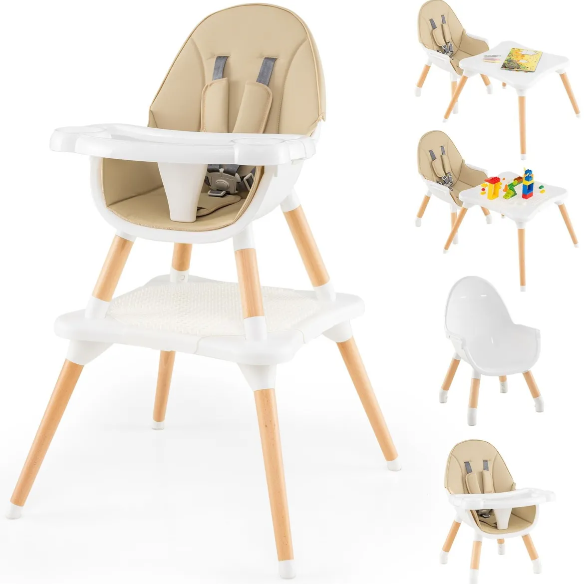 Hochstuhl für Babys & Kleinkinder 6-in-1 Convertible Tisch Stuhl Set mit Bausteintisch Beige