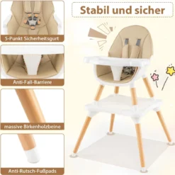 Hochstuhl für Babys & Kleinkinder 6-in-1 Convertible Tisch Stuhl Set mit Bausteintisch Beige
