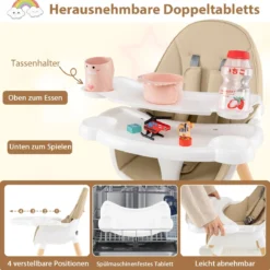 Hochstuhl für Babys & Kleinkinder 6-in-1 Convertible Tisch Stuhl Set mit Bausteintisch Beige