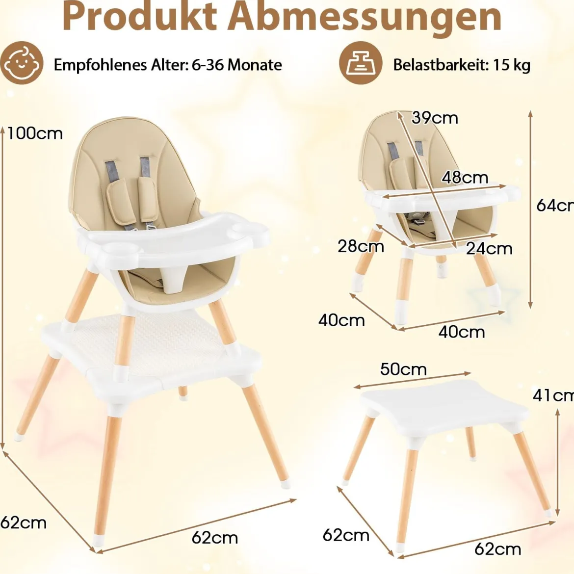 Hochstuhl für Babys & Kleinkinder 6-in-1 Convertible Tisch Stuhl Set mit Bausteintisch Beige