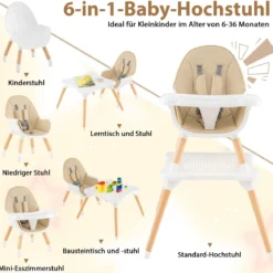 Hochstuhl für Babys & Kleinkinder 6-in-1 Convertible Tisch Stuhl Set mit Bausteintisch Beige