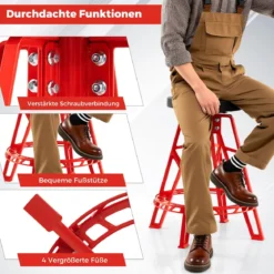 Hochstuhl für Mechaniker Schwerlast-Aluminium-Garagenbarstuhl mit 360° schwenkbarem Sitz Rot