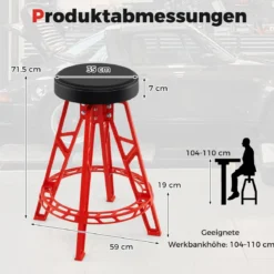 Hochstuhl für Mechaniker Schwerlast-Aluminium-Garagenbarstuhl mit 360° schwenkbarem Sitz Rot