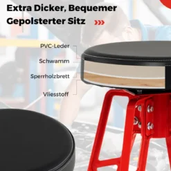 Hochstuhl für Mechaniker Schwerlast-Aluminium-Garagenbarstuhl mit 360° schwenkbarem Sitz Rot
