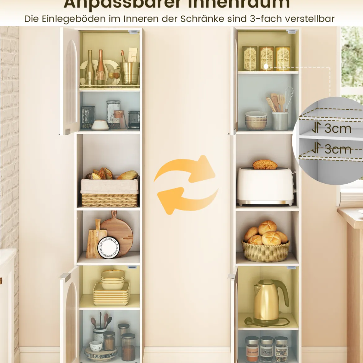 Hoher Badezimmerschrank schmaler Heimorganisator mit zwei geriffelten Glastüren freistehender schmaler Schrank Weiß