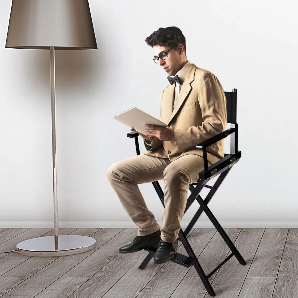 Hoher Regiestuhl Klappstuhl Make-up Chair Schminkstuhl Holz mit Seitentaschen