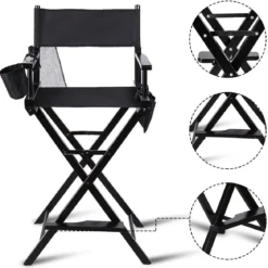 Hoher Regiestuhl Klappstuhl Make-up Chair Schminkstuhl Holz mit Seitentaschen