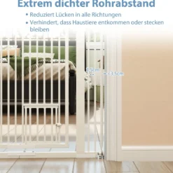 Hohe Tierbarriere Metall-Sicherheitsgitter mit 2 Erweiterungssätze 77-104 cm x 150 cm Ohne Bohren Weiß