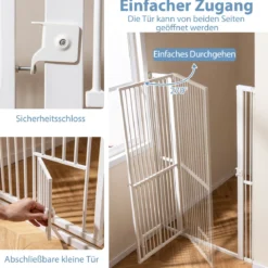 Hohe Tierbarriere Metall-Sicherheitsgitter mit 2 Erweiterungssätze 77-104 cm x 150 cm Ohne Bohren Weiß