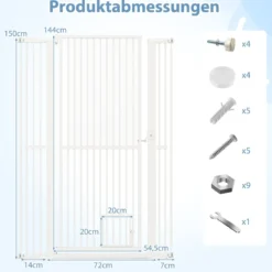 Hohe Tierbarriere Metall-Sicherheitsgitter mit 2 Erweiterungssätze 77-104 cm x 150 cm Ohne Bohren Weiß