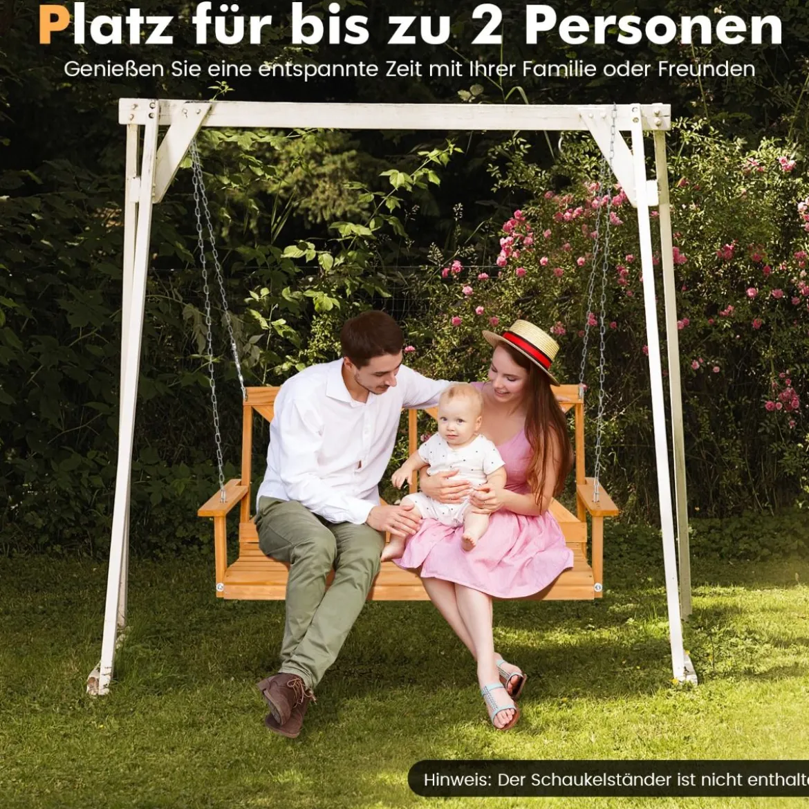 Hollywoodschaukel für 2 Personen mit verstellbaren Ketten belastbar bis zu 240 kg 134 cm Natur