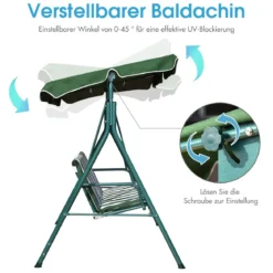 Hollywoodschaukel Gartenschaukel Schaukel Gartenliege Schaukelbank Gartenbank mit Sonnendach Grün + Weiß